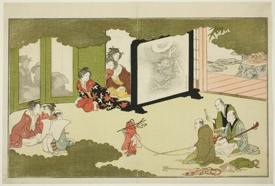 Performance of a Trained Monkey, från en illustrerad poesiantologi med titeln "The Young God Ebisu (Waka Ebisu)" av Kitagawa Utamaro