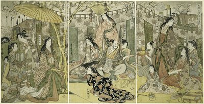 Dag C F Hideyoshi Plan D Kostnader Fem fruar tittar på Chery Bosso MS på Higashiyama av Kitagawa Utamaro