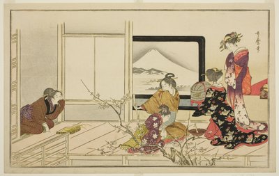 Förbereda mat åt en näktergal, från den illustrerade kyoka-antologin "Mäns stampdans (Otoko toka)" av Kitagawa Utamaro
