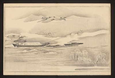 Drar en båt längs floden av Kitagawa Utamaro