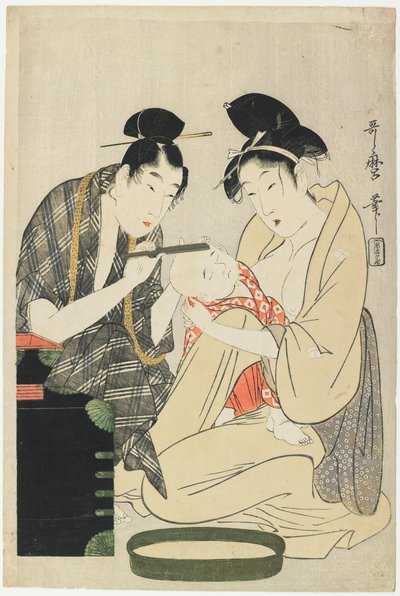 Rakning av en pojkes huvud, Edo-perioden, ca 1801 (färgsnitt) av Kitagawa Utamaro