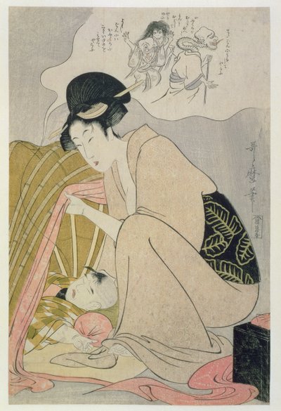 T H Riches 1913. Barn som har en mardröm, ca 1801 (träblocktryck) av Kitagawa Utamaro
