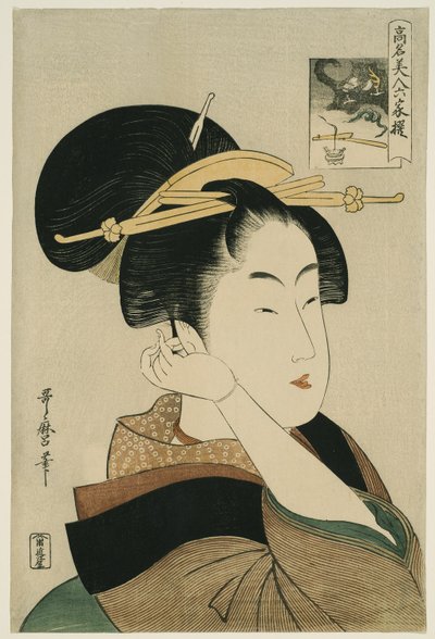 Tatsumi Roko, från serien "Renowned Beauties Likened to the Six Immortal Poets" ("Komei bijin rokkasen") av Kitagawa Utamaro