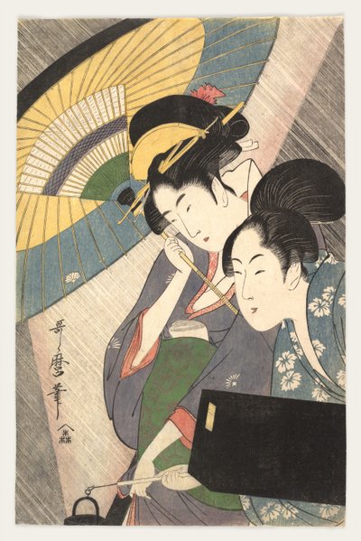 Två kvinnor under ett paraply, 1790-talet av Kitagawa Utamaro