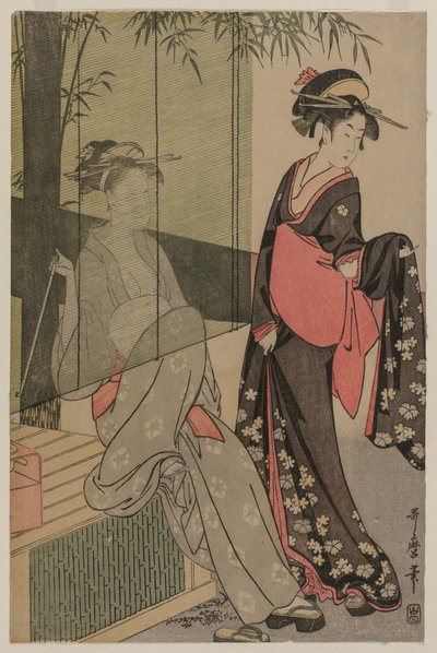 Två kvinnor av en bambublind av Kitagawa Utamaro