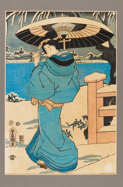 Ukiyo-e-tryck - En kvinna som håller en kam, c1800-talet av Kitagawa Utamaro