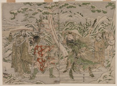 Vinterscen från romantiken om de tre kungadömena, ca. 1790. av Kitagawa Utamaro