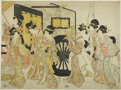 Kvinnor som imiterar en kejserlig procession av Kitagawa Utamaro