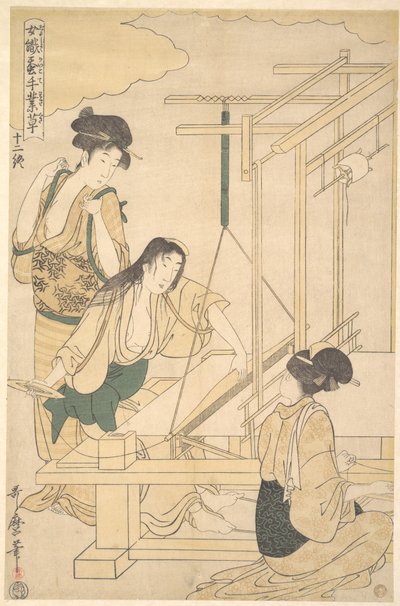 Kvinnor som väver sidentyg av Kitagawa Utamaro