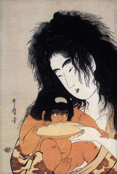 Yamauba och hennes son Kintaro, japansk frimärke, c.1804-05 (tryck) av Kitagawa Utamaro