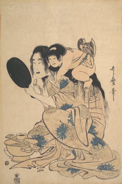 Yamauba svärtar sina tänder och Kintoki, ca. 1795. av Kitagawa Utamaro
