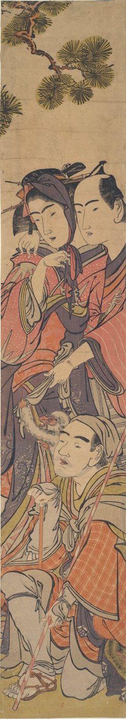 Oshun och Dembei leker med apan på Yojir? av Kitao Masanobu