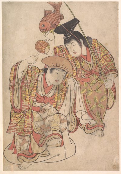 Pojkar utklädda till Daikoku och Ebisu av Kitao Shigemasa