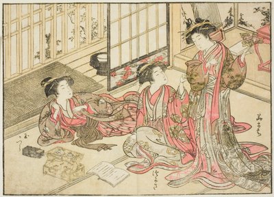 Kurtisaner från Kado Daikokuya, från boken "Mirror of Beautiful Women of the Pleasure Quarters (Seiro bijin awase sugata kagami)," vol. 2 av Kitao Shigemasa