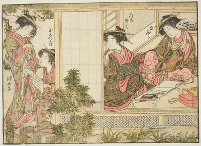 Courtesans of Oebuji, från boken "Mirror of Beautiful Women of the Pleasure Quarters (Seiro bijin awase sugata kagami)," vol. 2 av Kitao Shigemasa