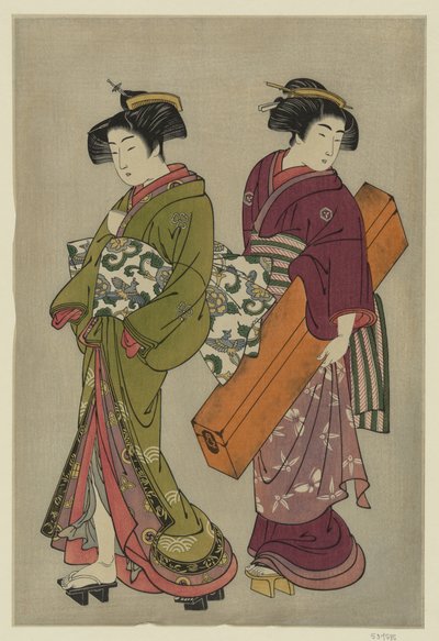 Kitao Shigemasa (1777) Geisha och en tjänare som bär hennes shamisenlåda av Kitao Shigemasa