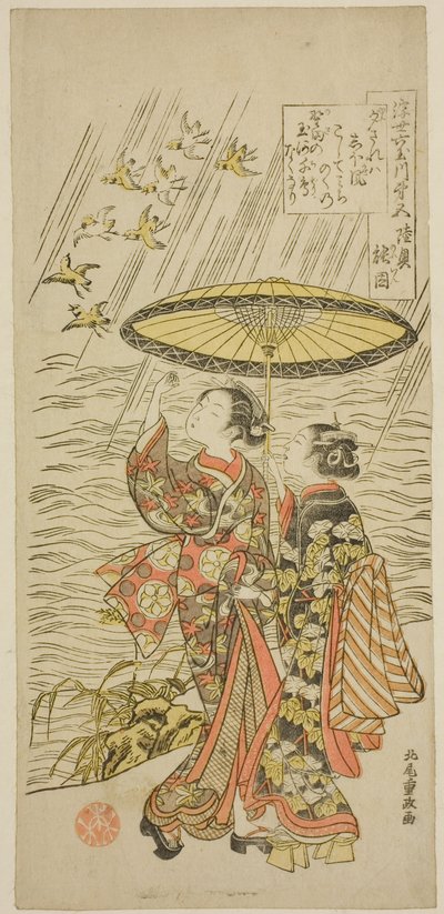 Nr 5: Noda River i Mutsu-provinsen, från serien "Six Jewel Rivers of the Floating World (Ukiyo Mu Tamagawa)" av Kitao Shigemasa