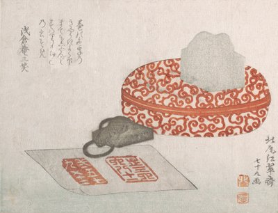 Sigill och en snidad lackbehållare för sigillbläck, 1817. av Kitao Shigemasa