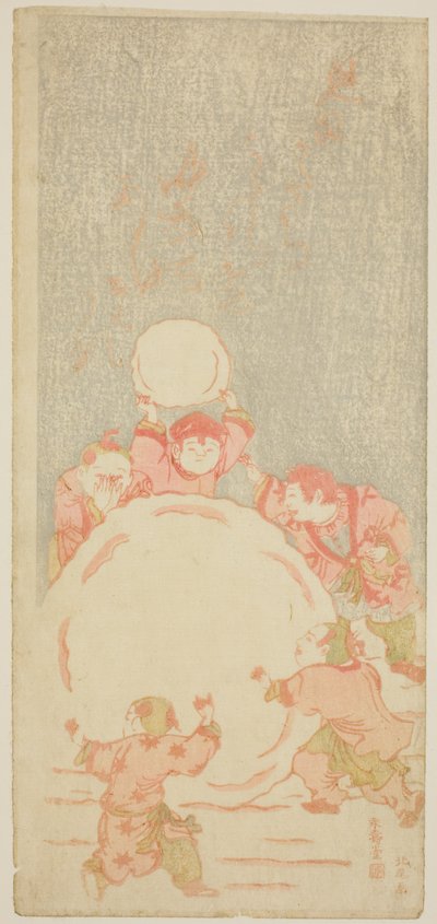 The Big Snowman, c.1764 (träblock i färg; mizu-e hosoban) av Kitao Shigemasa