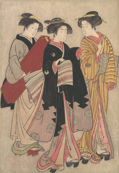 Två geishor ute på promenad, 1739-1820. av Kitao Shigemasa