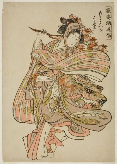 Titta på Maple Leaves (Momijigari), från serien "Dance Customs of Captivating Figures (Adesugata odori fuzoku)" av Kitao Shigemasa