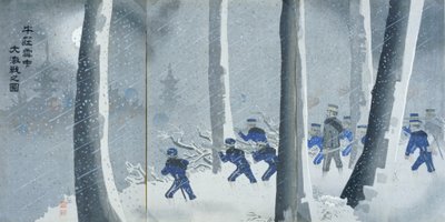 Våldsam strid i snö nära Niuzhuang, Meiji-perioden av Kiyochika Kobayashi