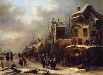 Skridskobana på en flod, 1665 av Klaes Molenaer
