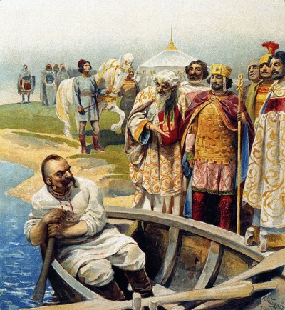 Möte av Svyatoslav I med kejsar John Tzimiskes av Klavdiy Vasilievich Lebedev
