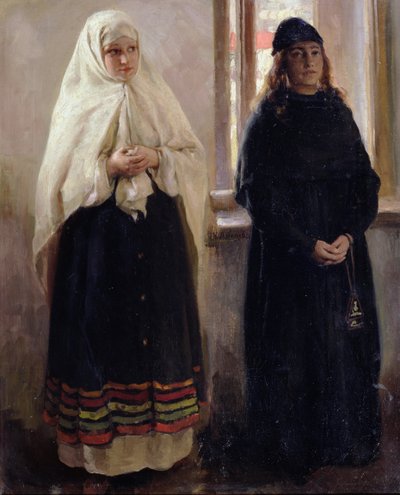 Två världar (olja på duk) av Klavdiy Vasilievich Lebedev