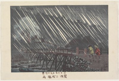 Regn vid Saegusa Bridge i Hakone, amé, 1880 av Kobayashi Kiyochika
