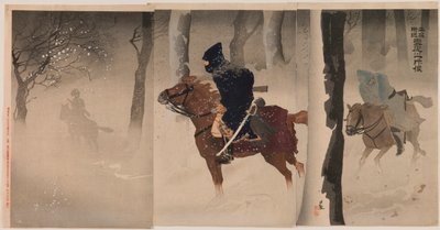Scouter nära Nuizhuang på en snöig natt av Kobayashi Kiyochika