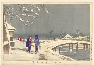 Snölandskap på Hikifune i Koume Koume Hikifunedo sekkei (titel på objekt) av Kobayashi Kiyochika