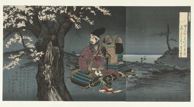 Taira no Tadanori under ett körsbärsträd av Kobayashi Kiyochika