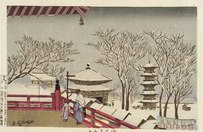 Sensōji-templet i snö av Kobayashi Kiyochika