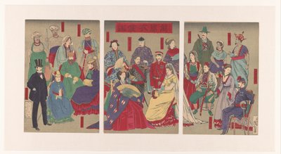 Utställning av traditionella dräkter i alla länder Bankoku isho kagami (titel på objekt) av Kobayashi Kiyochika