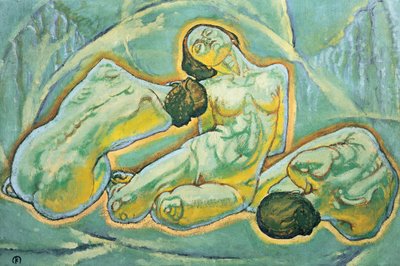 Drei kauernde Frauen - Tre hukande kvinnor ... (målning på duk) av Koloman Moser