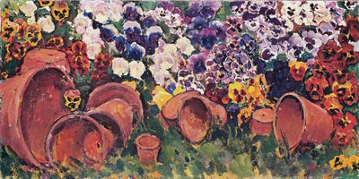 Penséer med blomkrukor - Penséer med blomkrukor ... (olja på duk) av Koloman Moser