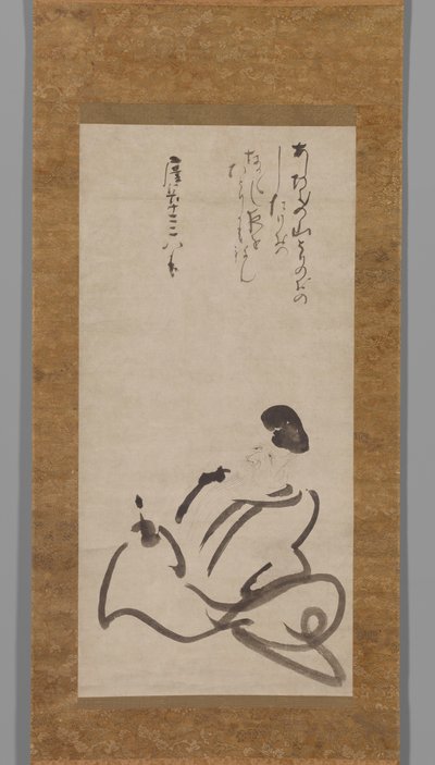 Poeten Hitomaro av Konoe Nobutada