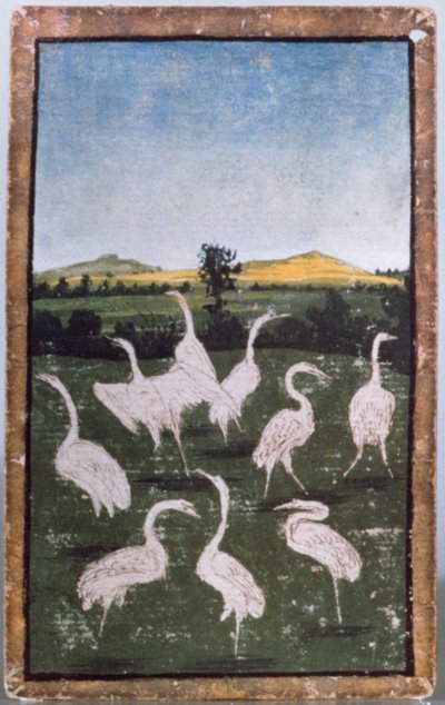 Häger på ett fält, ett av en uppsättning spelkort som visar scener av hövisk hökning, Upper Rhein Area, c.1440-45 (penna och bläck, wc) (se även 88300-04) av Konrad Witz