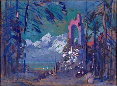 Förberedande dekor för baletten ""Svansjön"" av Piotr Tchaikovsky (1840-1893). Verk av Konstantin Alexeyevich Korovin (Constantin Korovin) (1861-1939), akvarell på kartong av Konstantin Alekseevich Korovin