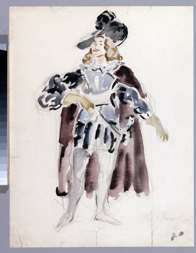 Kostymdesign för operan ""Le guest de pierre"" av Alexandre Dargomyjski (1813-1869) (Dräktdesign för operan Stengästen av A. Dargomyzhsky). Verk av Konstantin Alexeyevich Korovin (Constantin Korovin) (1861-1939), akvarell på papper av Konstantin Alekseevich Korovin