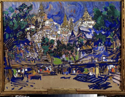 Scenografi för operan The Golden Cockerel av Nicholas (Nikolai) Rimsky Korsakov (Rimsky-Korsakov) (1844-1908) (Scenario för operan The Golden Cockerel av N. Rimsky Korsakov (Rimsky-Korsakov). Verk av Konstantin Alexeyevich Korovin av Konstantin Alekseevich Korovin
