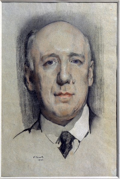 Porträtt av författaren Fyodor Sologub (Fiodor Sologub) (1863-1927) (Porträtt av författaren F. Sologub). Verk av Konstantin (Constantin) Andreyevich Somov (1869-1939), akvarell på papper av Konstantin Andreevic Somov