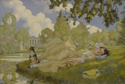 Sleeping Woman in a Park, 1922 av Konstantin Andreevic Somov