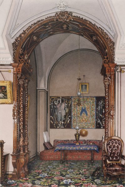 Vinterpalatsets interiörer. The Alcove of the Study of Storprins Nicholas Nicolaievich, mitten av 1800-talet. av Konstantin Andreyevich Ukhtomsky
