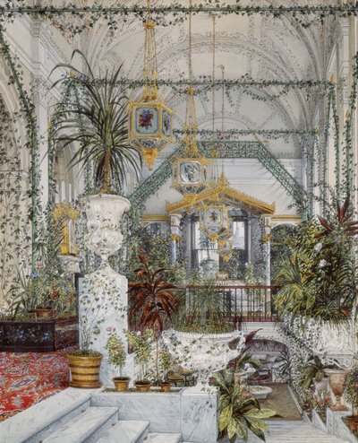 Interiörer av Vinterpalatset. Kejsarinnan Alexandra Fyodorovnas vinterträdgård, 1860-talet av Konstantin Andreyevich Ukhtomsky