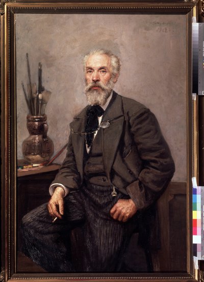 Porträtt av konstnären Konstantin Savitsky (1844-1905) (Porträtt av konstnären K. Savitsky). Målning av Nikolai Karlovich Grandkovsky (1864-1907), olja på duk av Konstantin Apollonovich Savitsky