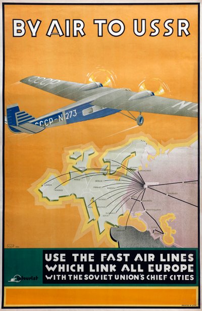 Med flyg till USSR Affisch från Intourist company, 1934 av Konstantin Bor Ramensky