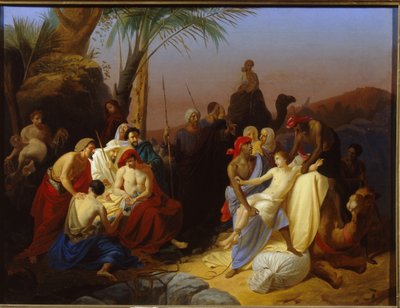 Försäljningen av Joseph. (Avsnitt ur Genesis, när Josef säljs av sina bröder till slavhandlare. Målning av Konstantin Dmitrievich Flavitsky (1830-1866), olja på duk av Konstantin Dmitrievich Flavitsky