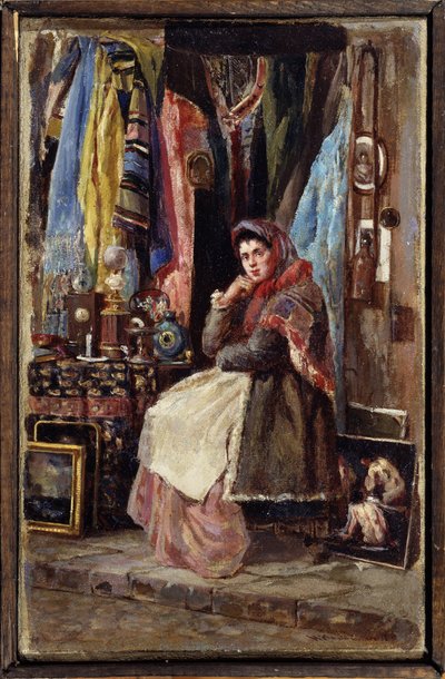 Boutique de curiosites (Curiosity Shop). Peinture de Konstantin Yegorovich Makovsky (Constantin Makovski) (1839-1915), huile sur toile. Art russe 19e siecle. M.Tuganov konstmuseum i Nordossetien, Vladikavkaz (Vladicaucaze) (ryska). av Konstantin Egorovich Makovsky